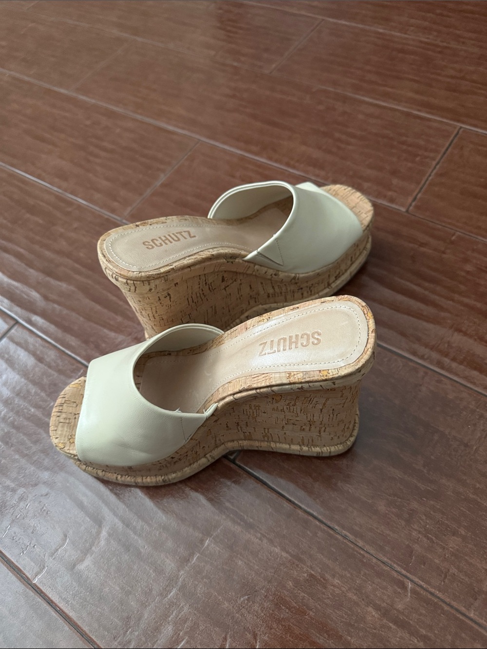 SCHUTZ Cream Cork Wedge Slide Sandals